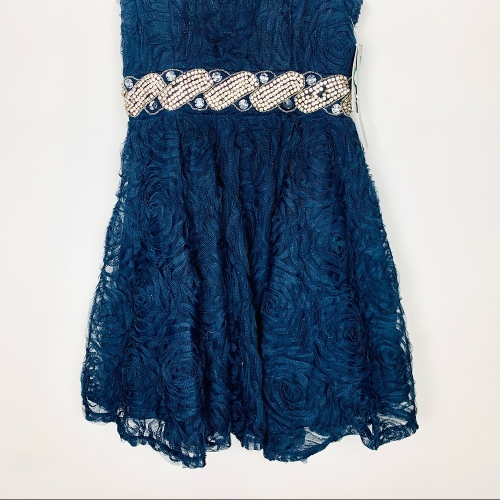 Trixxi | NWT Juniors Embellished Soutache Party Mini Fit Flare Navy Dress - Picture 5 of 13